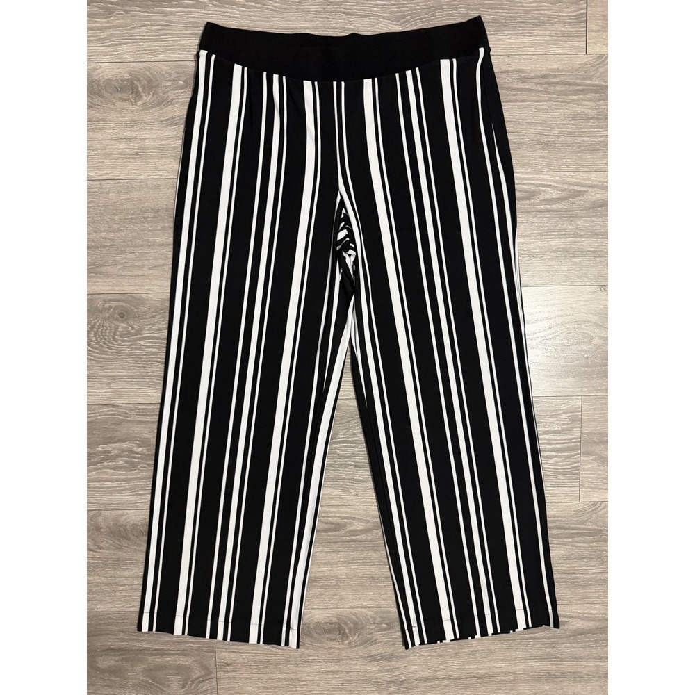 INC International Concepts Womens Trousers XL Black White Striped Wide Leg Crop